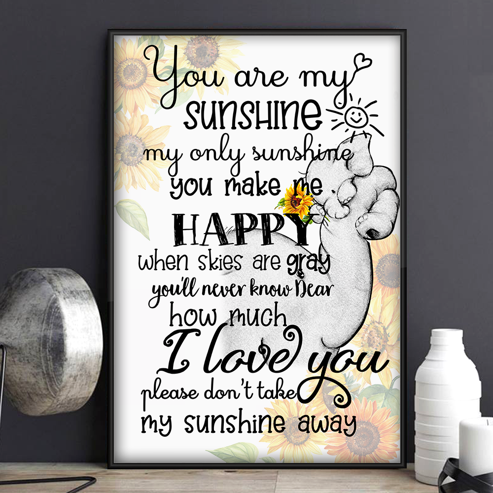 Elephant Sunflower You Are My Sunshine You Make Me Happy - Vertical Poster - Owls Matrix LTD