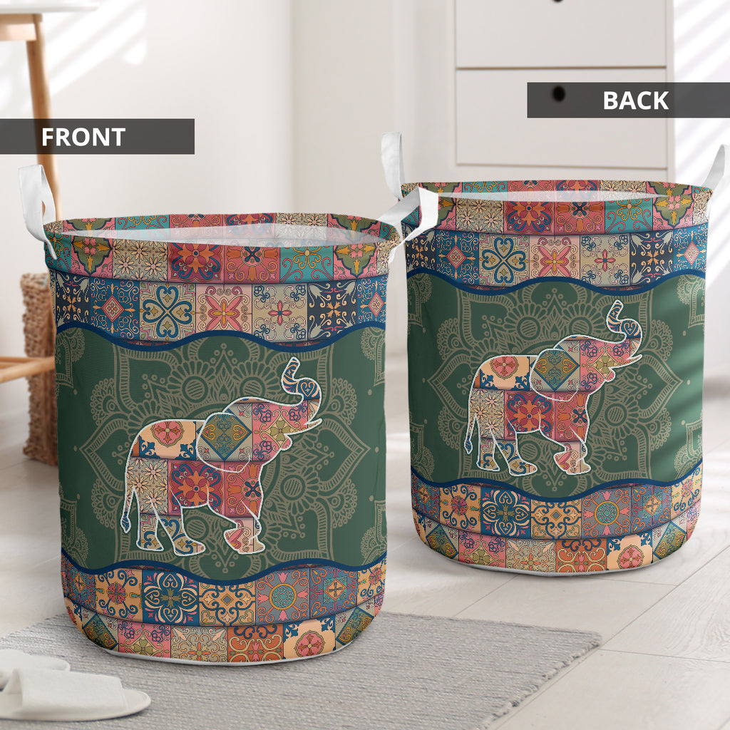 Elephant Mandala Green - Laundry Basket - Owls Matrix LTD