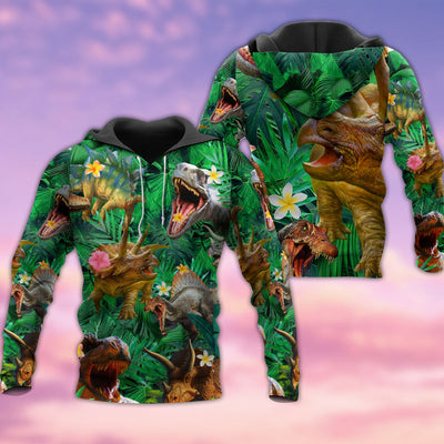 Dinosaur Aloha Style With Green Style - Hoodie - Owls Matrix LTD