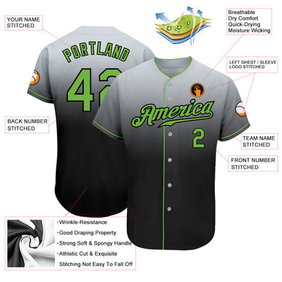 Custom Gray Neon Green-Black Authentic Fade Fashion Baseball Jersey - Owls Matrix LTD