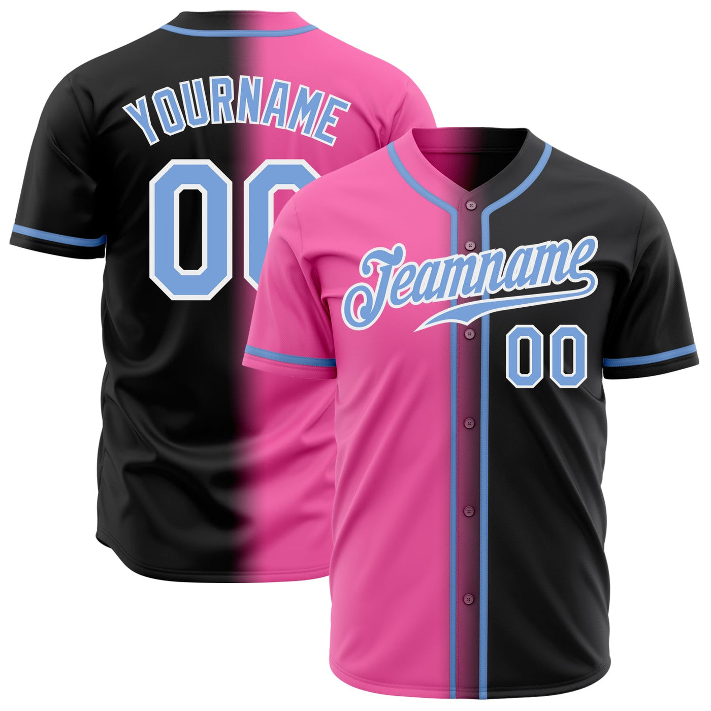 Custom Black Light Blue Pink-White Authentic Fade Fashion Baseball Jersey