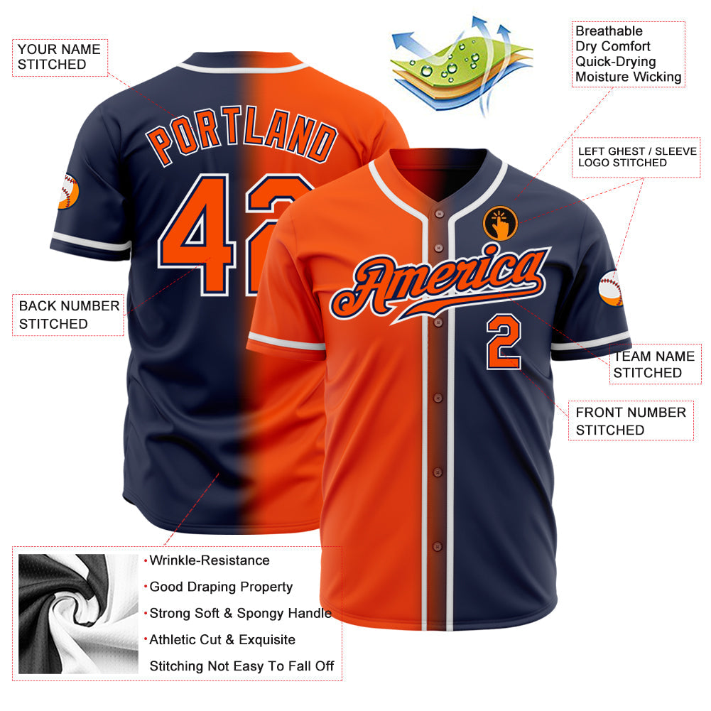 Custom Navy Orange-White Authentic Fade Fashion Baseball Jersey - Owls Matrix LTD