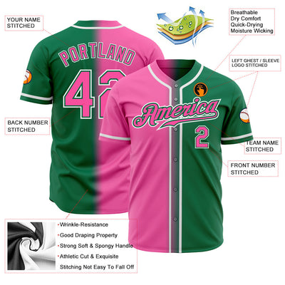 Custom Kelly Green Pink-White Authentic Fade Fashion Baseball Jersey - Owls Matrix LTD
