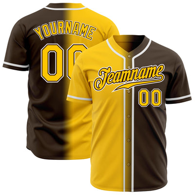 Custom Brown Gold-White Authentic Fade Fashion Baseball Jersey
