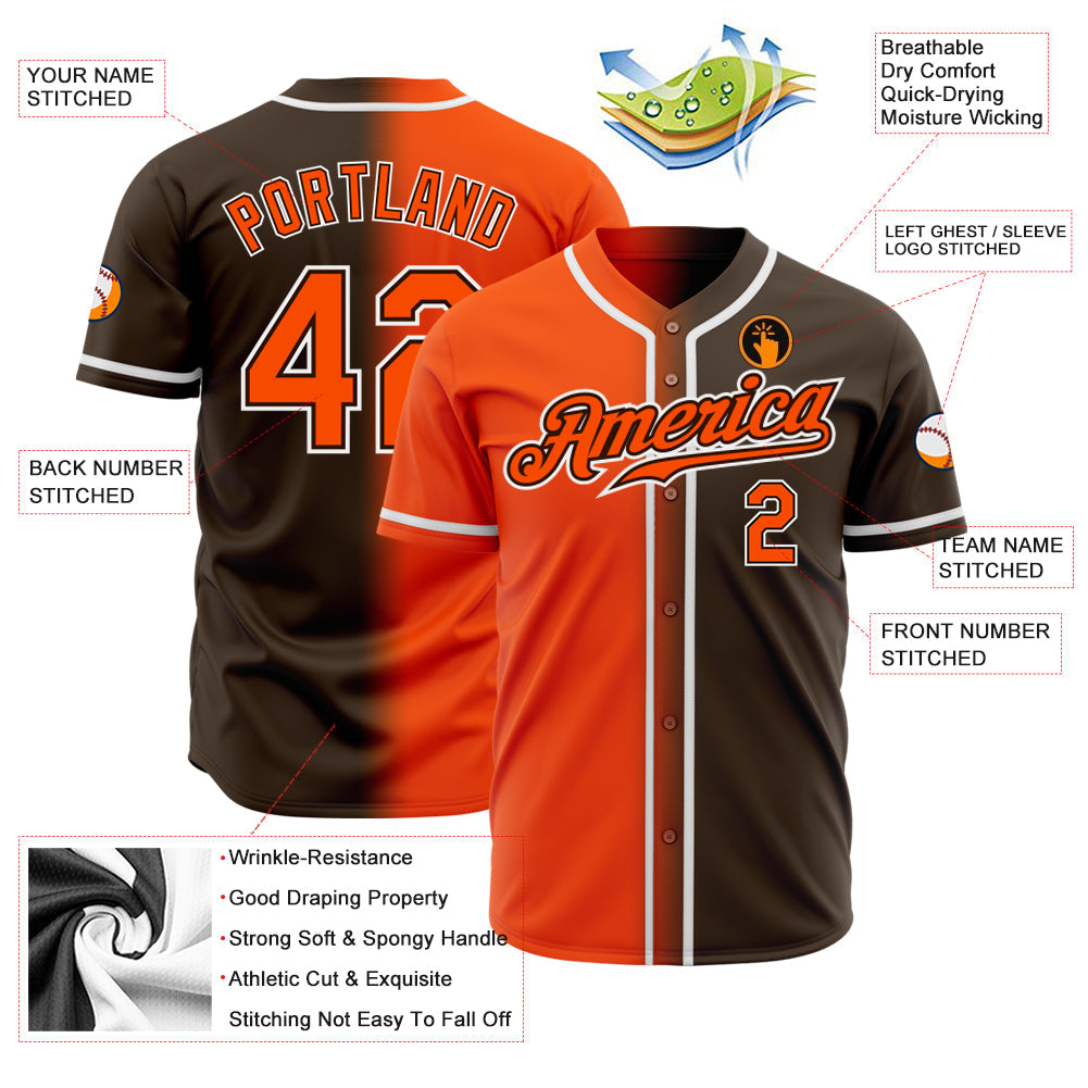Custom Brown Orange-White Authentic Fade Fashion Baseball Jersey - Owls Matrix LTD