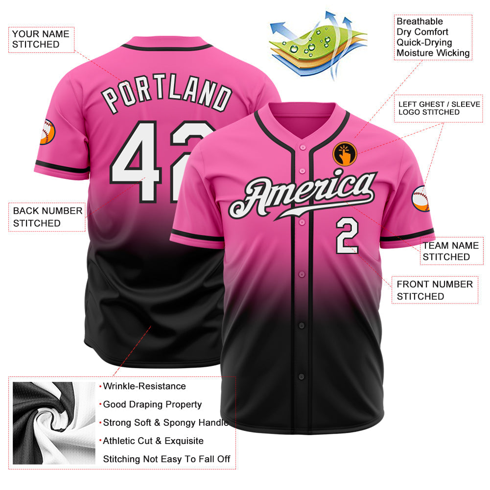 Custom Pink White-Black Authentic Fade Fashion Baseball Jersey - Owls Matrix LTD