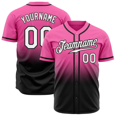 Custom Pink White-Black Authentic Fade Fashion Baseball Jersey - Owls Matrix LTD