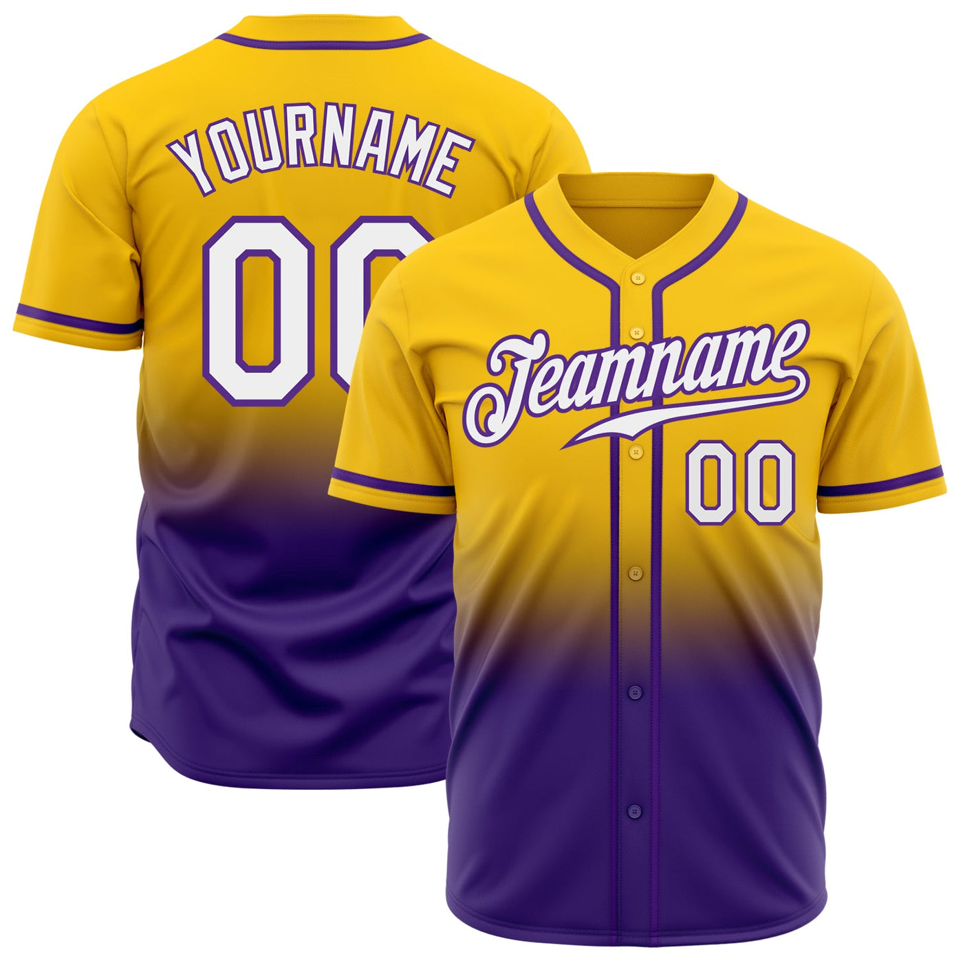 Custom Gold White-Purple Authentic Fade Fashion Baseball Jersey