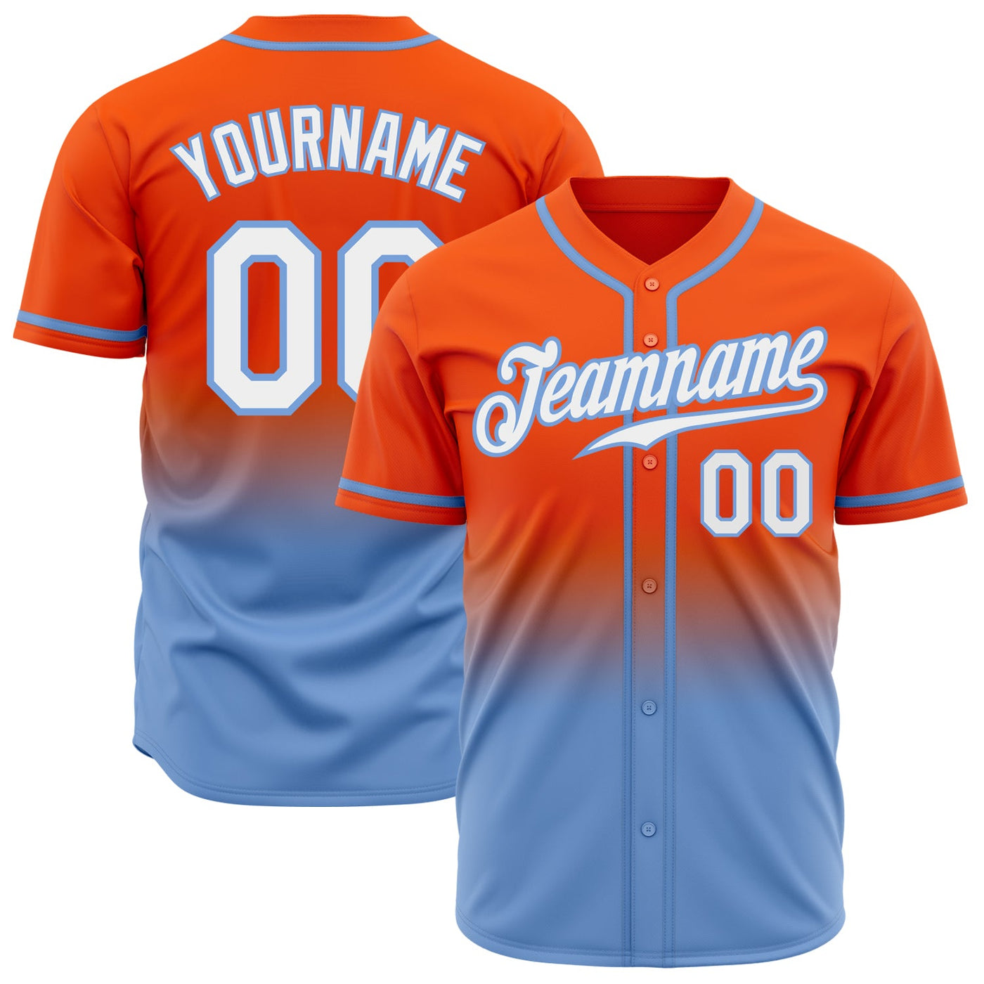 Custom Orange White-Light Blue Authentic Fade Fashion Baseball Jersey - Owls Matrix LTD