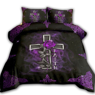 US / Twin (68" x 86") Jesus Faith Purple Cross Purple Rose Christian Love - Bedding Cover - Owls Matrix LTD