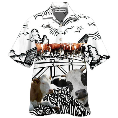 Hawaiian Shirt / Adults / S Cow Farm Cow Funny - Hawaiian Shirt - Owls Matrix LTD