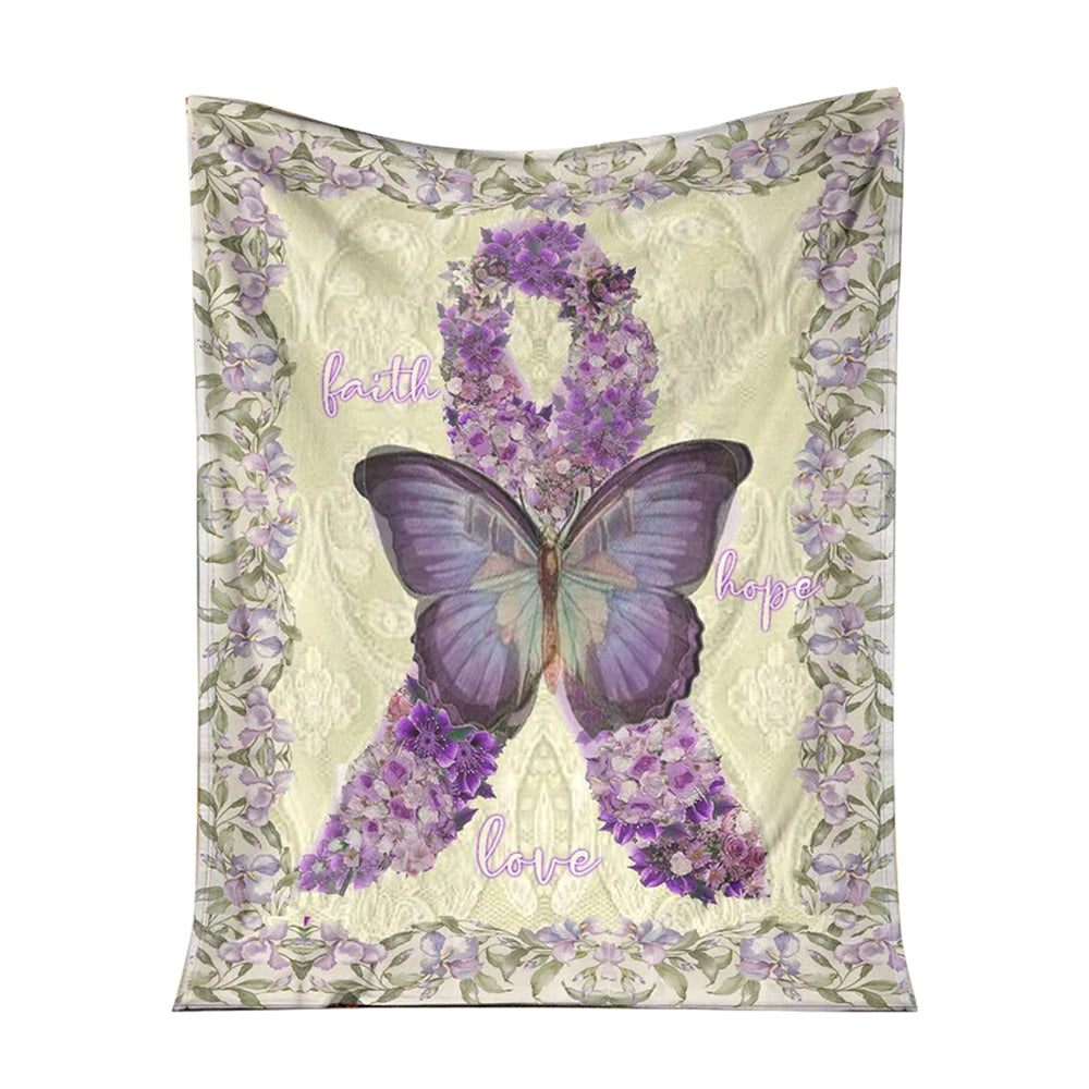 50" x 60" Fibromyalgia Awareness Faith Hope Love - Flannel Blanket - Owls Matrix LTD