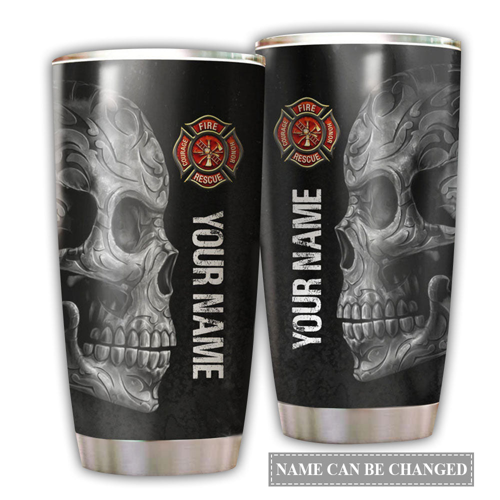 20OZ Skull Firefighter Customize Name - Tumbler - Owls Matrix LTD