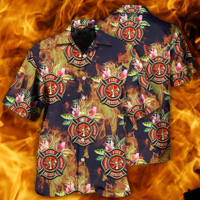 Firefighter Tropical Floral With Fire Style - Hawaiian Shirt - Owls Matrix LTD