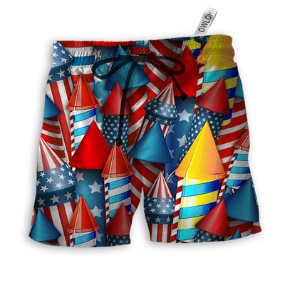 Beach Short / Adults / S Firework Independence Day Color Style - Beach Short - Owls Matrix LTD