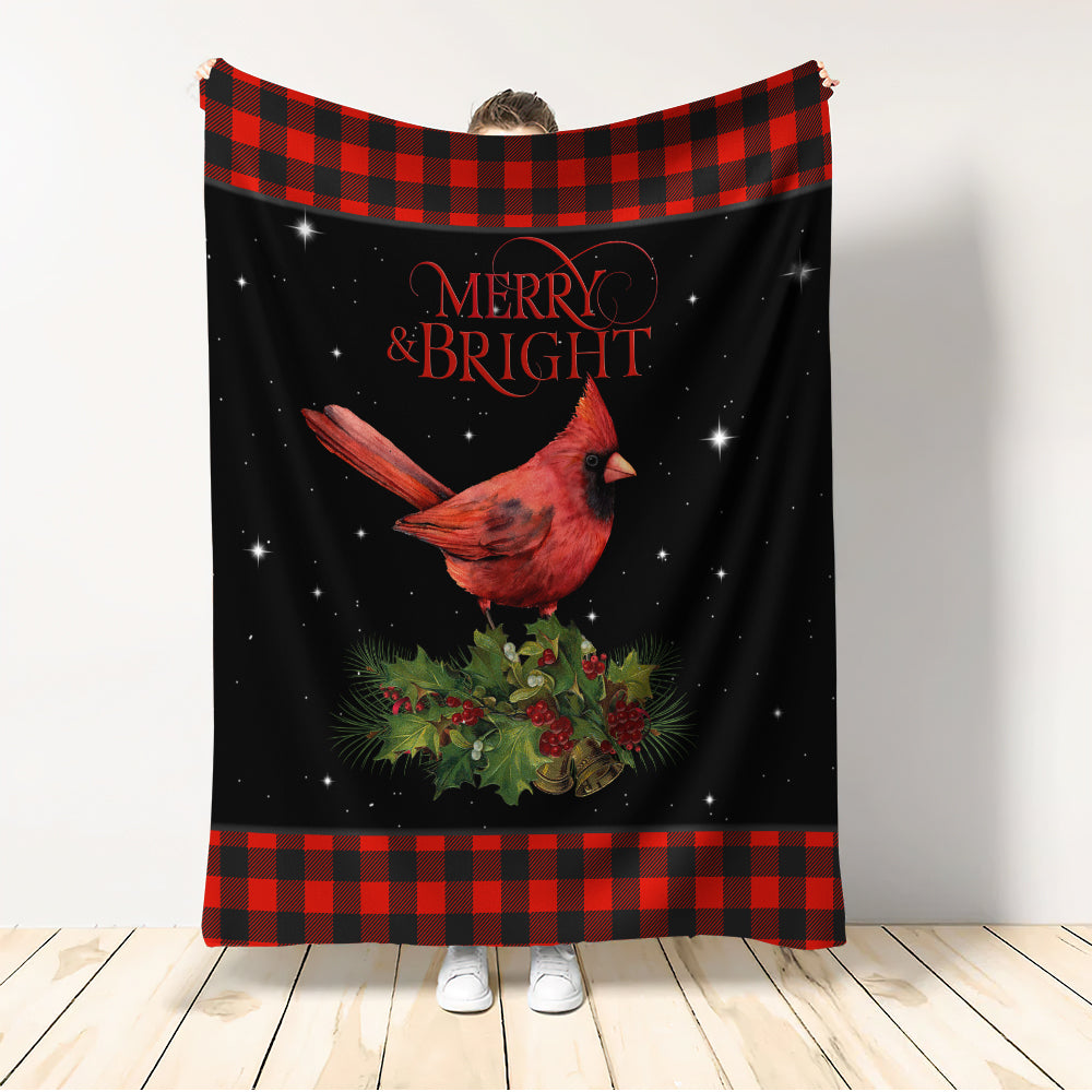 Cardinal Tartan Merry Christmas Merry And Bright - Flannel Blanket - Owls Matrix LTD