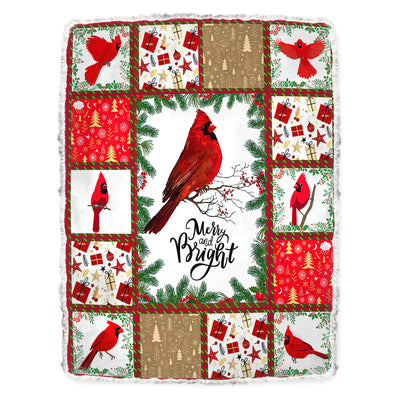 Fleece Blanket / 50" x 60" Cardinal Merry And Bright Xmas Vibes - Fleece Blanket - Owls Matrix LTD