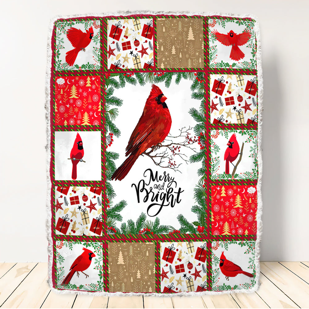 Cardinal Merry And Bright Xmas Vibes - Fleece Blanket - Owls Matrix LTD