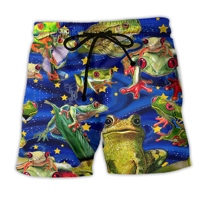 Beach Short / Adults / S Frog Lover Merry Christmas Dark Blue - Beach Short - Owls Matrix LTD