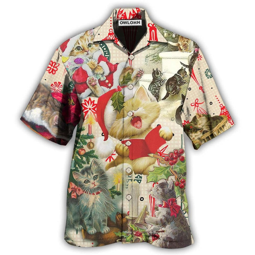 Hawaiian Shirt / Adults / S Cat Sing A Song Merry Chrismas - Hawaiian Shirt - Owls Matrix LTD