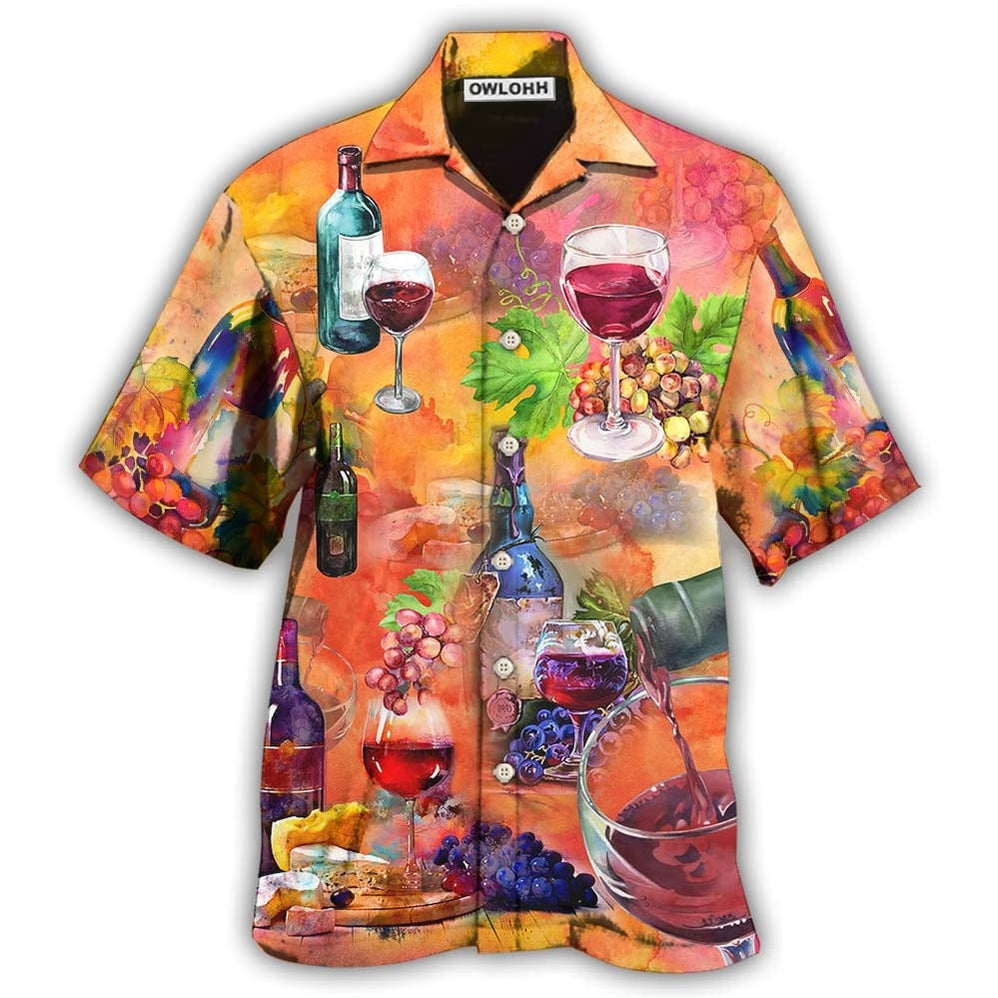 Hawaiian Shirt / Adults / S Wine Working From Nine To Wine - Hawaiian Shirt - Owls Matrix LTD