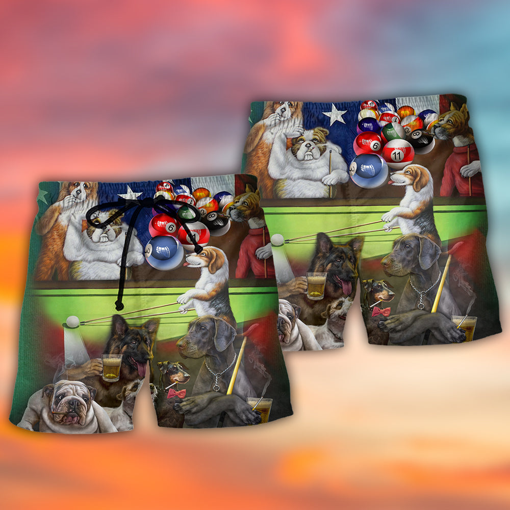 Billiard Independence Day Funny Dogs - Beach Short - Owls Matrix LTD