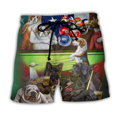 Beach Short / Adults / S Billiard Independence Day Funny Dogs - Beach Short - Owls Matrix LTD