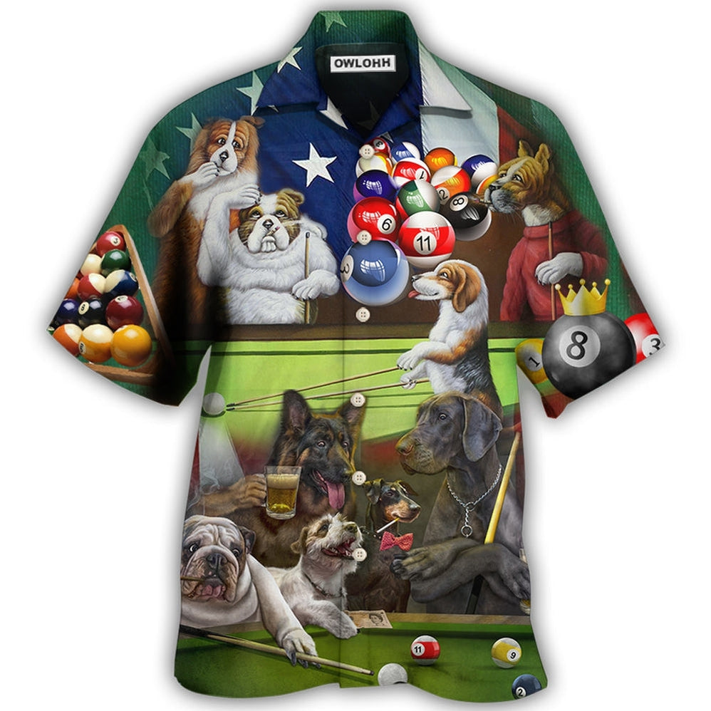Hawaiian Shirt / Adults / S Billiard Independence Day Funny Dogs - Hawaiian Shirt - Owls Matrix LTD