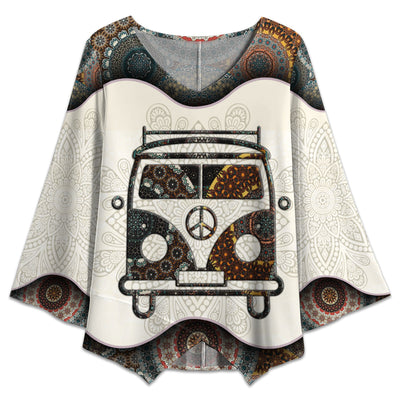 S Hippie Bus Mandala Style - V-neck T-shirt - Owls Matrix LTD