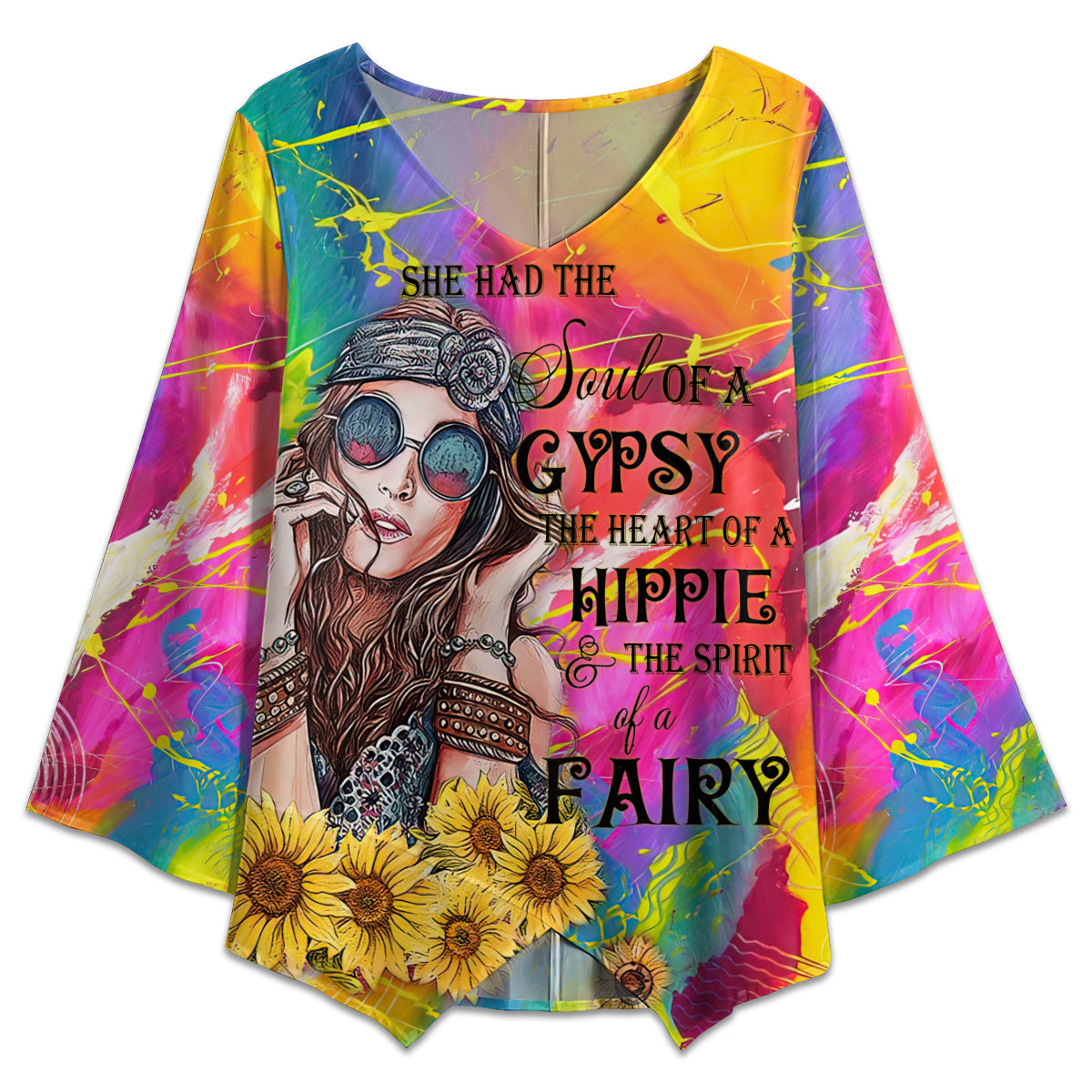 S Hippie Heart And Gypsy Soul - V-neck T-shirt - Owls Matrix LTD