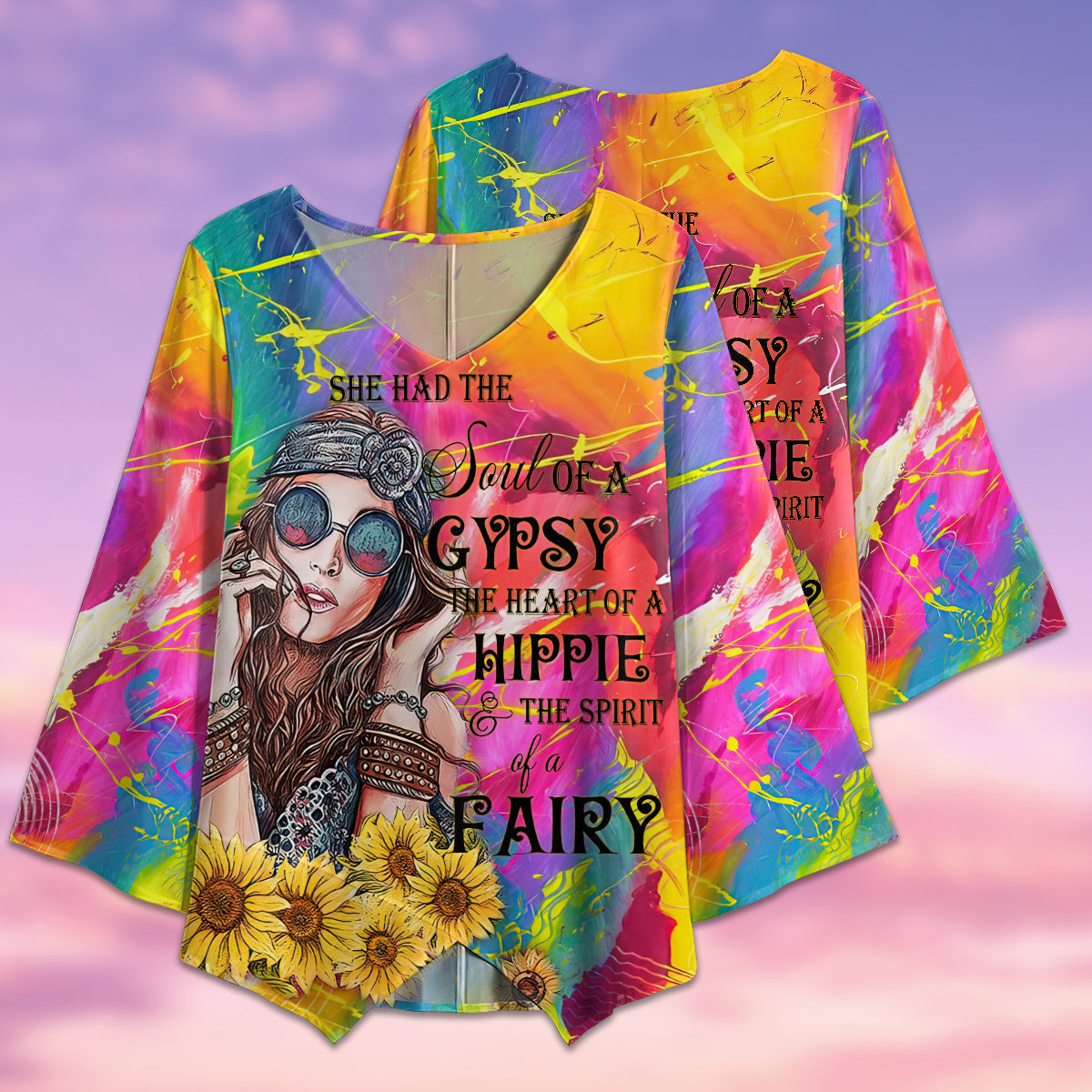 Hippie Heart And Gypsy Soul - V-neck T-shirt - Owls Matrix LTD