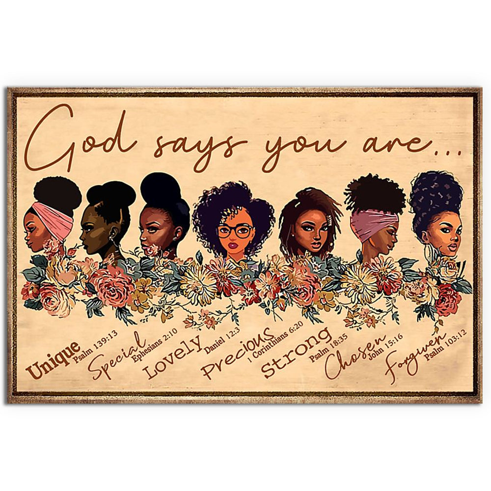 12x18 Inch Black Woman God Says You Are Black Woman - Horizontal Poster - Owls Matrix LTD