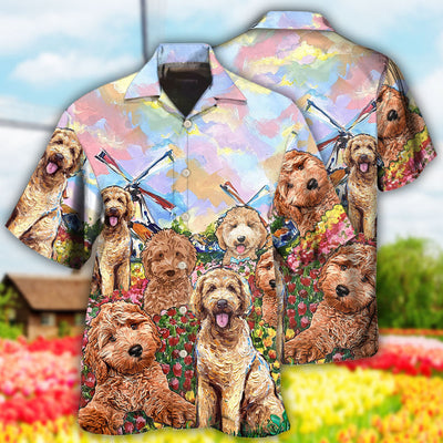 Goldendoodle Dog With Flowers - Hawaiian Shirt - Owls Matrix LTD