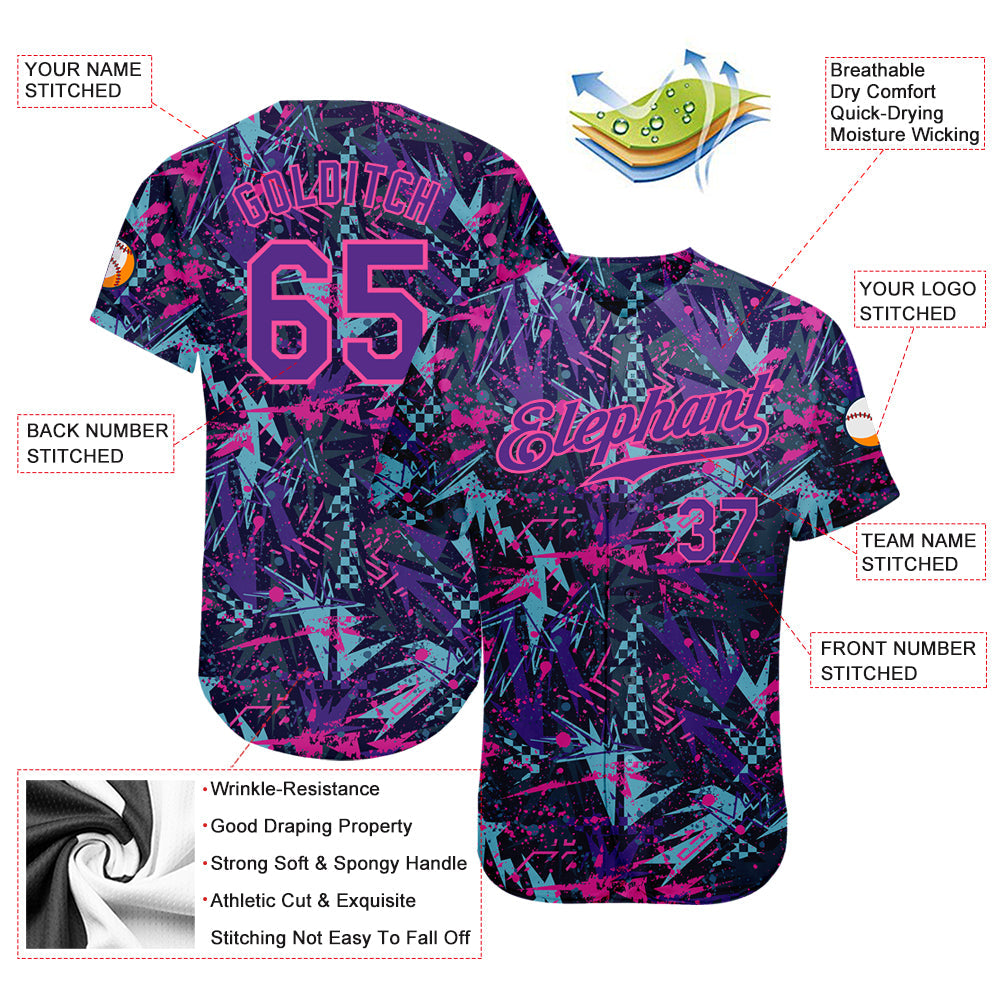 Custom Graffiti Pattern Purple-Pink 3D Creative Geometric Figures And Dots Authentic Baseball Jersey - Owls Matrix LTD