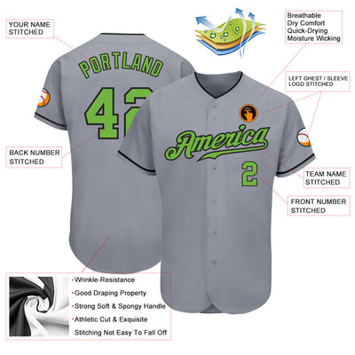 Custom Gray Neon Green-Black Authentic Baseball Jersey - Owls Matrix LTD
