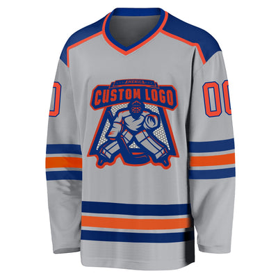Custom Gray Orange-Royal Hockey Jersey