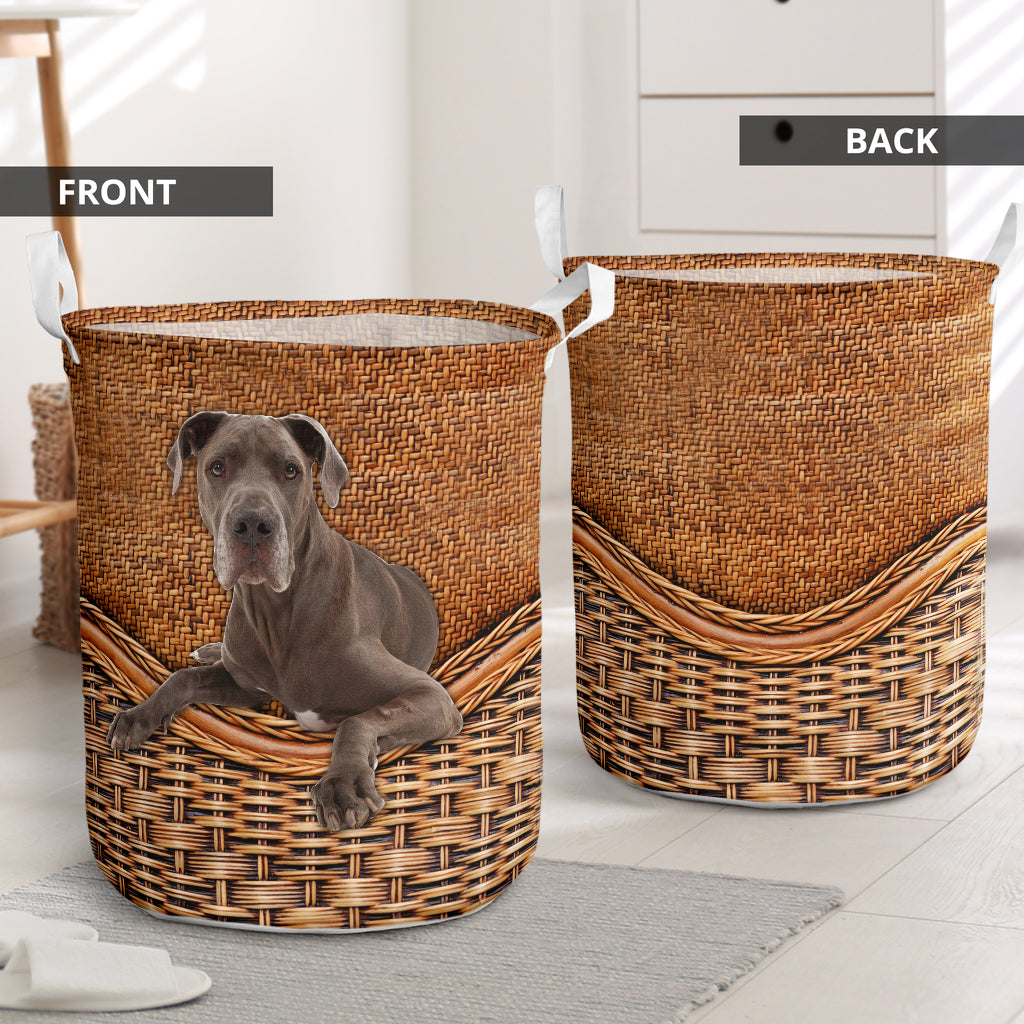 Great Dane Dog Rattan Teaxture - Laundry Basket - Owls Matrix LTD