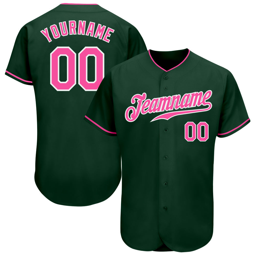 Custom Green Pink-White Authentic Baseball Jersey - Owls Matrix LTD