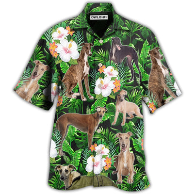 Hawaiian Shirt / Adults / S Greyhound Tropical Leaf Lover With Lovely Flower - Hawaiian Shirt - Owls Matrix LTD