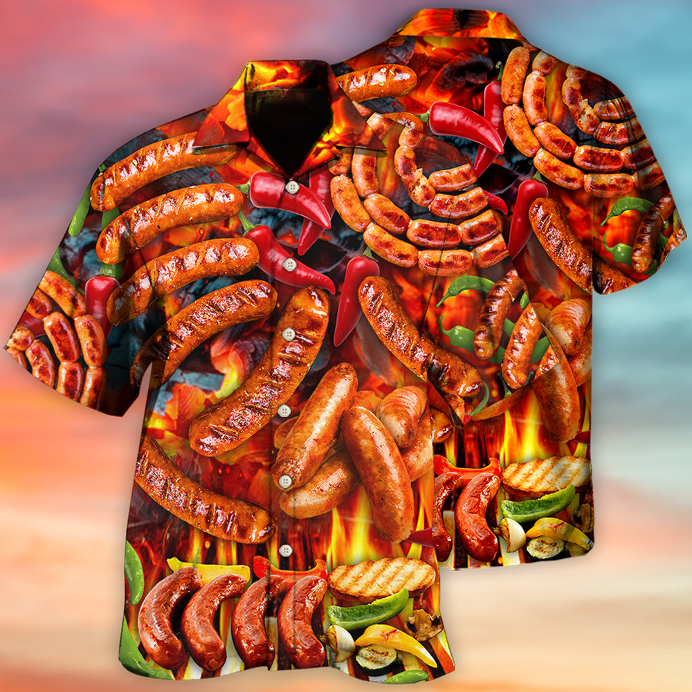 BBQ Hot Grilled Sausage Style - Hawaiian Shirt - Owls Matrix LTD