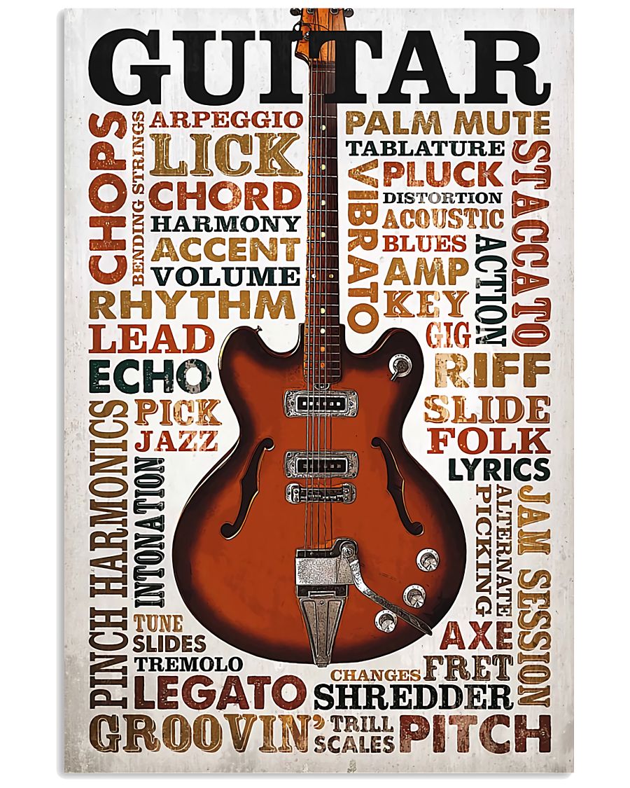 12x18 Inch Guitar Words With Classic Style - Vertical Poster - Owls Matrix LTD