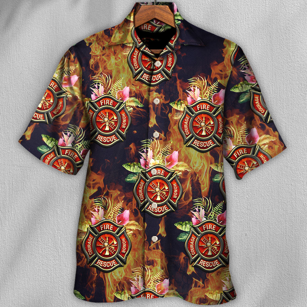 Firefighter Tropical Floral With Fire Style - Hawaiian Shirt - Owls Matrix LTD