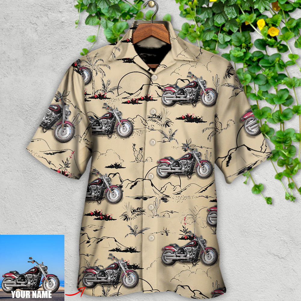 Motorcycle Desert Catus Mountain Flower Custom Photo - Hawaiian Shirt - Owls Matrix LTD