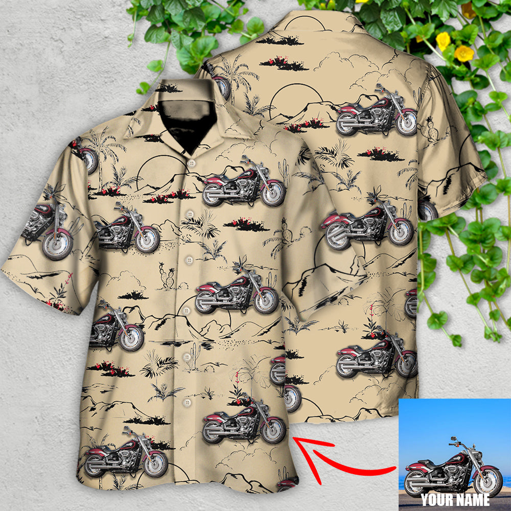 Motorcycle Desert Catus Mountain Flower Custom Photo - Hawaiian Shirt - Owls Matrix LTD