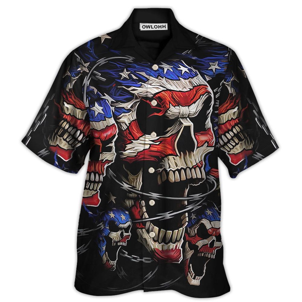 Hawaiian Shirt / Adults / S America Skull Love America Forever - Hawaiian Shirt - Owls Matrix LTD