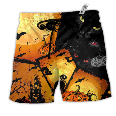 Beach Short / Adults / S Halloween Black Cat With Yellow - Beach Short - Owls Matrix LTD