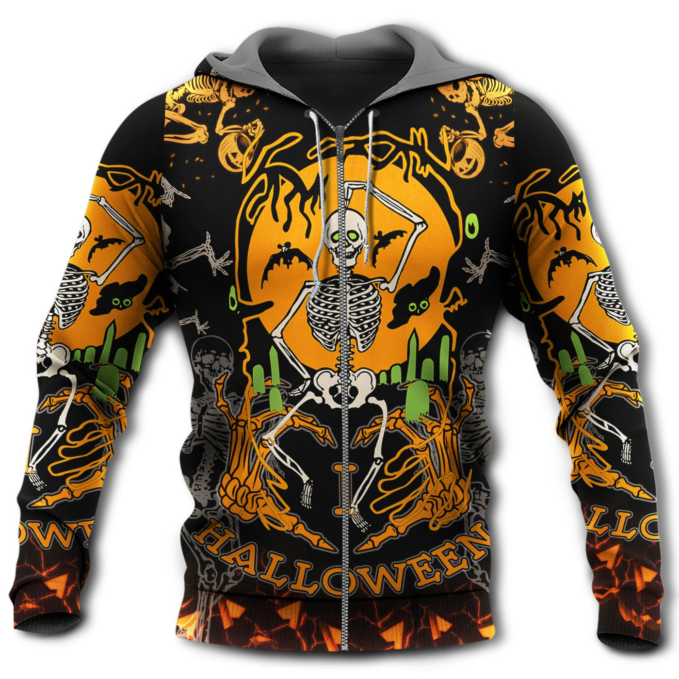 Zip Hoodie / S Halloween Dancing Skeleton Dark - Hoodie - Owls Matrix LTD