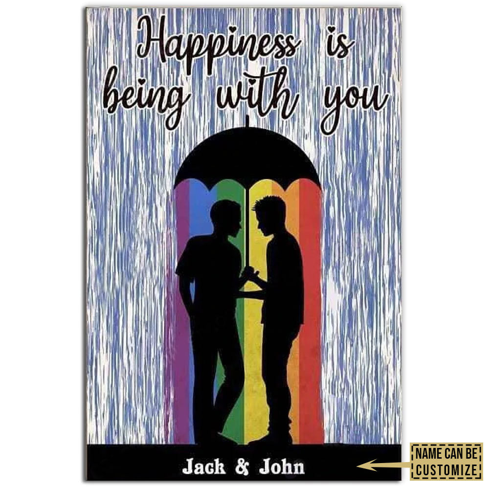 12x18 Inch LGBT Gay Couple Under Rain Happiness Personalized - Vertical Poster - Owls Matrix LTD