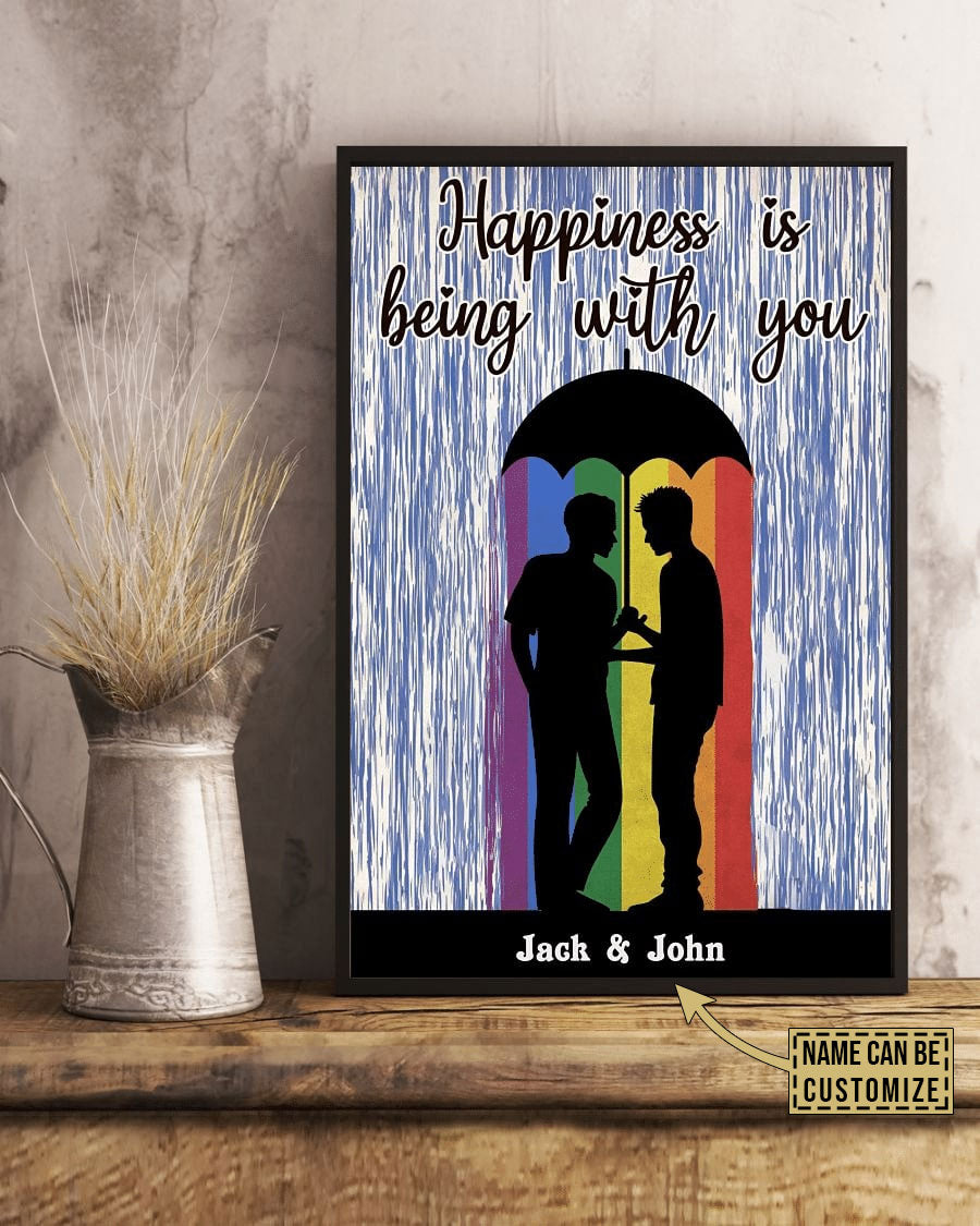 LGBT Gay Couple Under Rain Happiness Personalized - Vertical Poster - Owls Matrix LTD