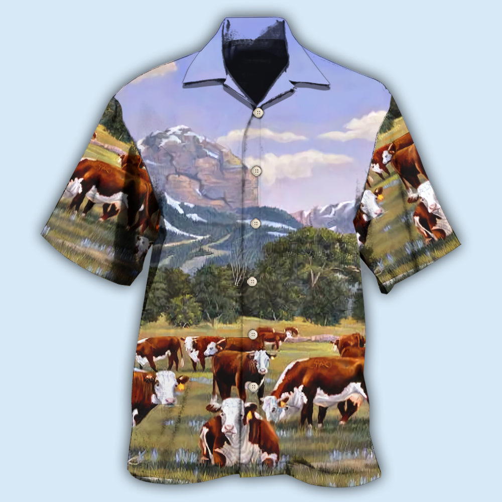 Cow Hereford Cow Beautiful Landscape - Hawaiian Shirt - Owls Matrix LTD